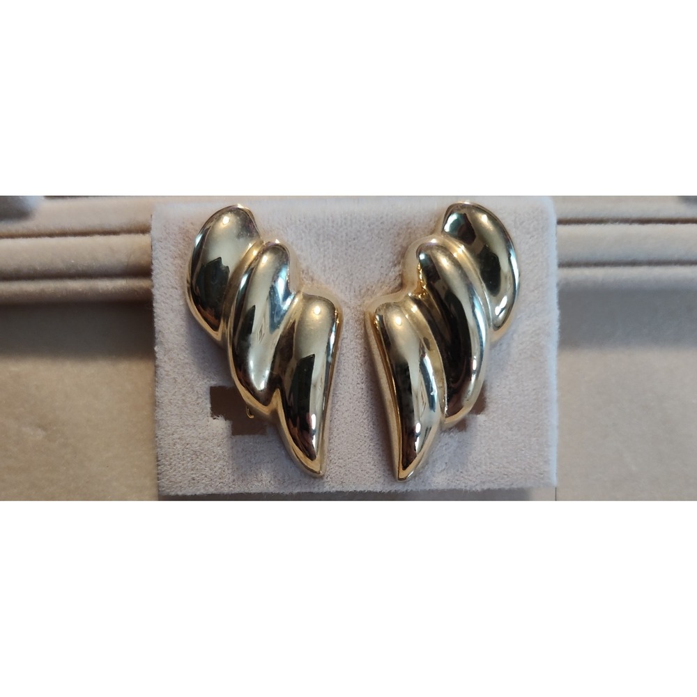 Vintage 80s Alexis Kirk Gold Tone Statement Earrings Clip On Huggie Modern